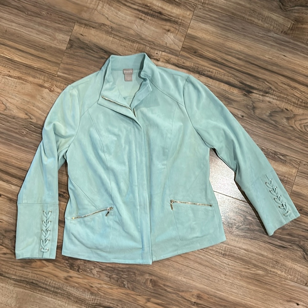 CHICO’s mint faux suede jacket. Pristine condition. Gorgeous layer